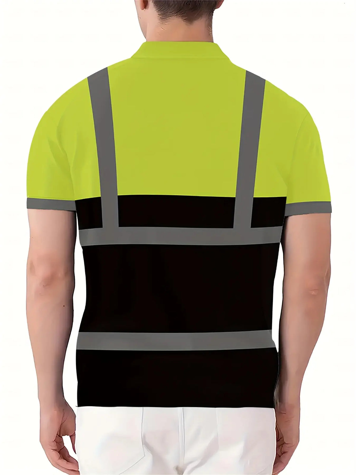 Men's High Visibility Reflective Polo Shirt, Half-Zip Short Sleeve Hi Vis Casual Work Shirt, Fluorescent Yellow & Black Safety Construction Workwear with Reflective Strips, Collared Polo Shirt, Fitted Polo Shirts, Zipper Polo Shirt