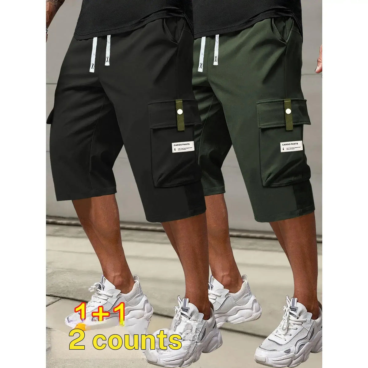 Men's plus size summer work pants elastic drawstring waist circumference, multiple pockets and letter patches, regular mid waist non elastic fabric, opaque, suitable for daily and casual wear, Father's Day gift casual pants for summer
