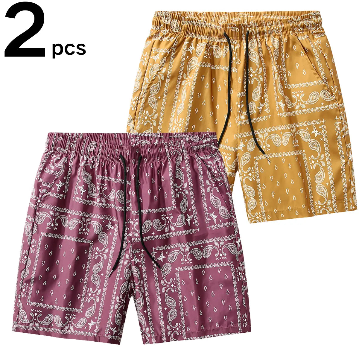Men's Casual Paisley Pattern Polyester Shorts - Adjustable Drawstring Waist, Outfits Inspo Drip Clothing, XL Men’s Clothes for Daily & Leisure Occasions