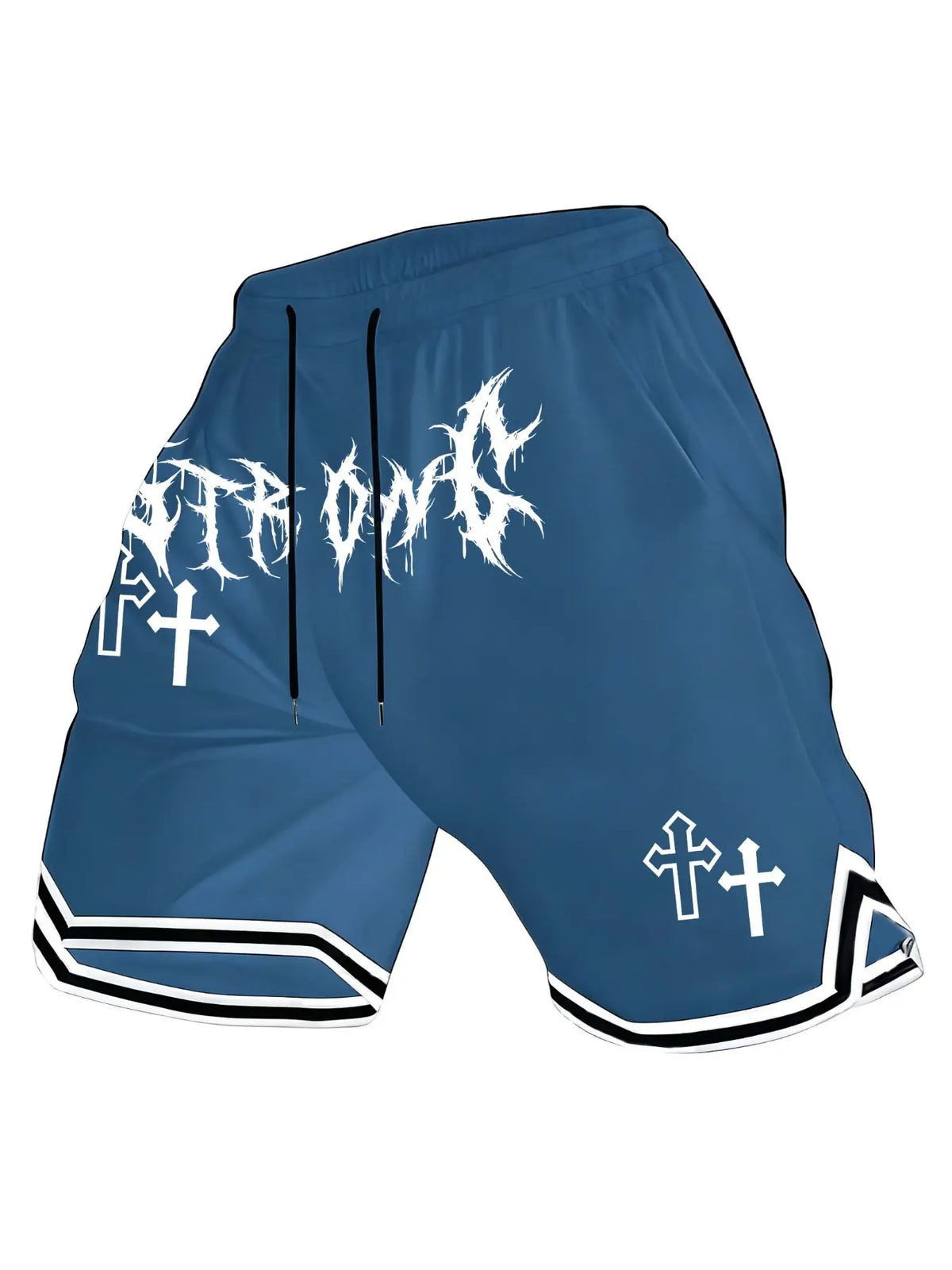 Men's Thash Inspired Fitted Fashion Shorts, Gothic Punk Letter & Cross Graphic, Elastic Waist, Casual Streetwear for Skateboarding & Daily Wear, Letter Print Shorts
