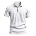 Men’s summer washable crinkled linen polo shirt with classic lapel and three-button placket, relaxed drop-shoulder fit; lightweight and breathable—ideal for seaside/beach, commuting, and casual wear.