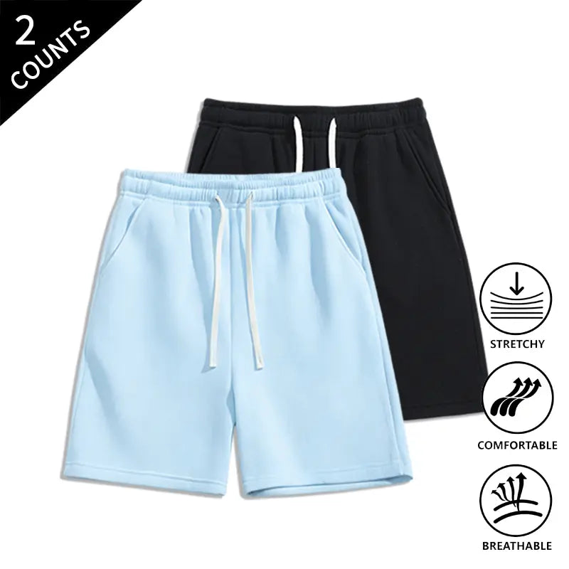 Men’s 2-Pack Loose Fit Sweat Shorts - Extra Baggy, Low-Rise Baggy, Lounge, Trendy Streetwear with Relaxed Ease, Comfortable, Breathable for Casual Menswear Outfits, Extra Baggy Men's Shorts, Lounge Men's Shorts