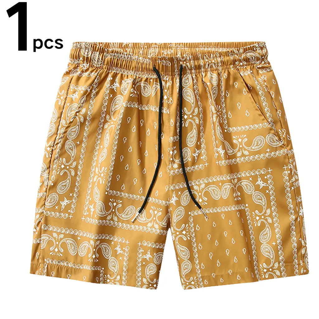 Men's Casual Paisley Pattern Polyester Shorts - Adjustable Drawstring Waist, Outfits Inspo Drip Clothing, XL Men’s Clothes for Daily & Leisure Occasions