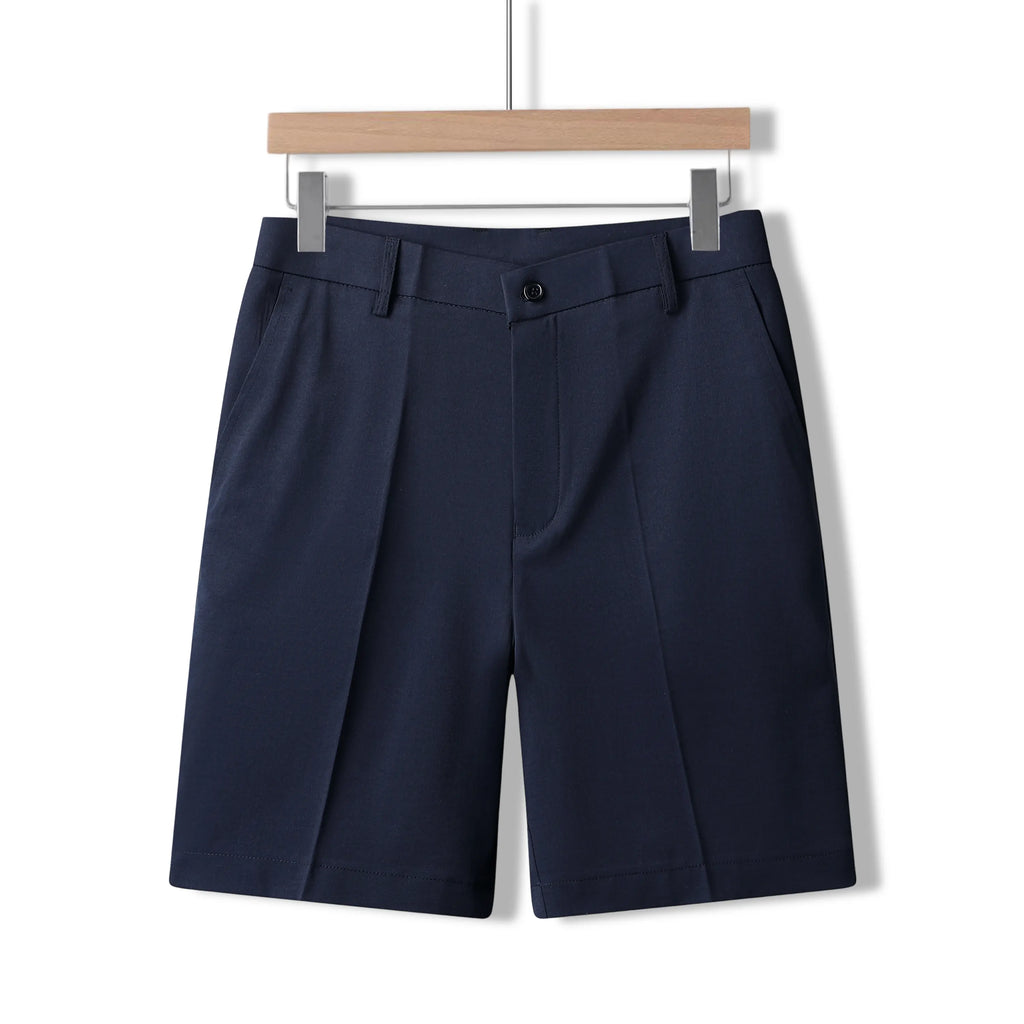 Men's Beige Fitted Pocket-Equipped Knee-Length Mid-Waist Straight Pants - Polyester Fiber, Sleek Suit Style Casual Menswear Bottoms for Resort, Beach Use