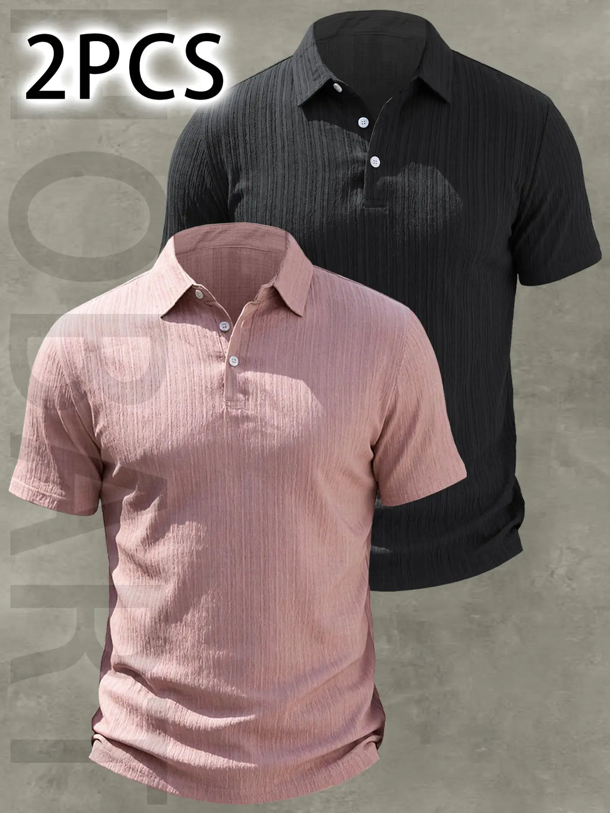 2pcs Men's Casual Classic Fashion Slim Fit Plain Polo Shirt Tops, Buttoned Polo Collar, Lightweight Breathable Fabric, Everyday Wear