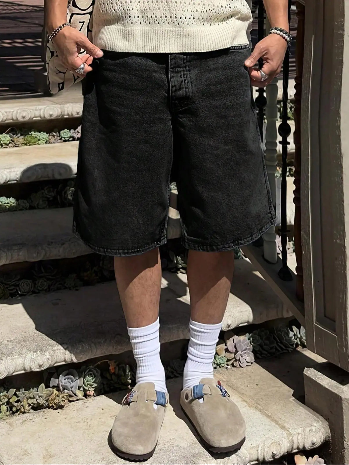 Men's Solid Color Plain Denim Fabric Shorts, Regular Fit Classic Casual Streetwear Comfy Fashion Basic Shorts for Daily Wear, Men's Bottoms Menswear for All Seasons