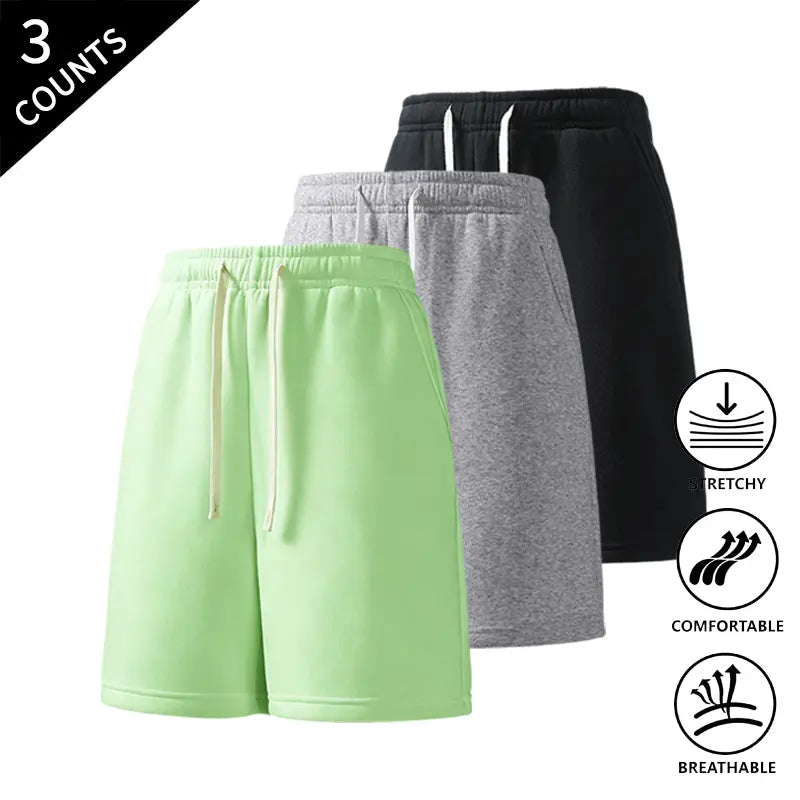 Men’s 3-Pack Solid Color Lightweight Loose-Fit Casual Street Shorts, Outdoor Menswear Bottoms Built for Beach Walks and Outings