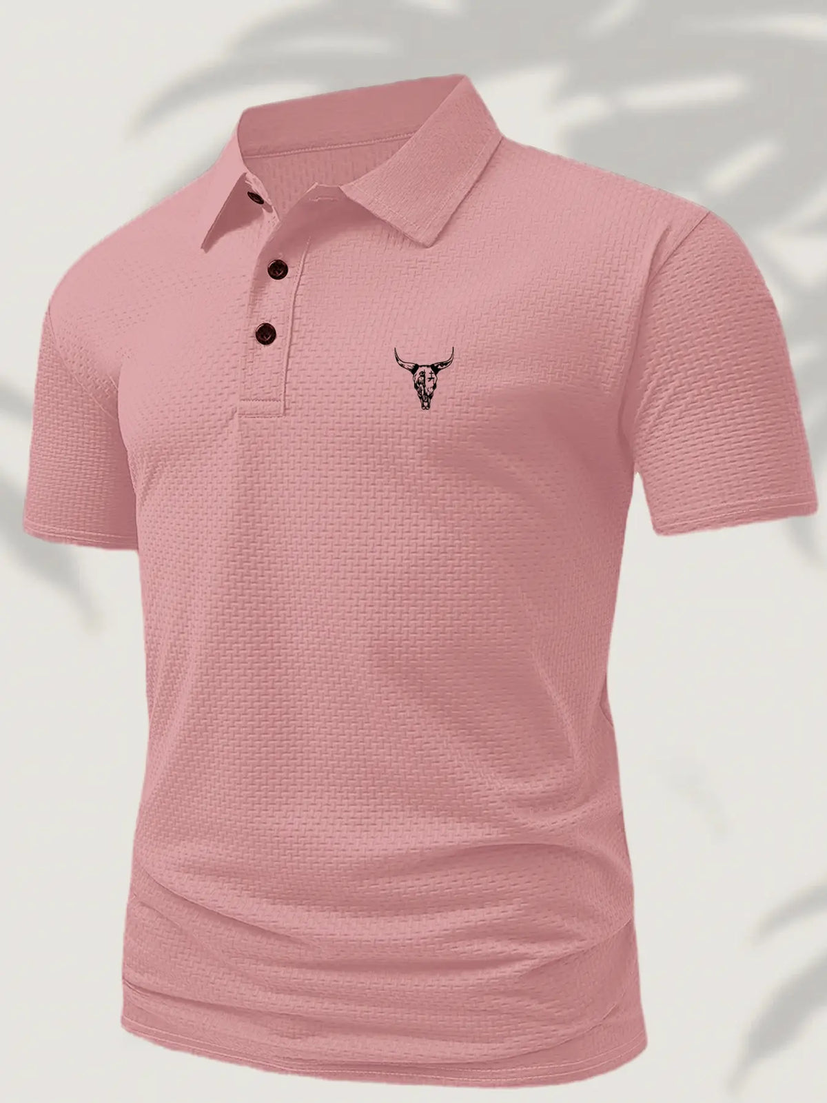 Men's Summer Casual Polo Shirts Fitted Collared Polo Style with Bull Cow Head Pattern, Comfortable Fitted Textured Jacquard Short Sleeve, Casual Business Daily Wear, Breathable Gift Top