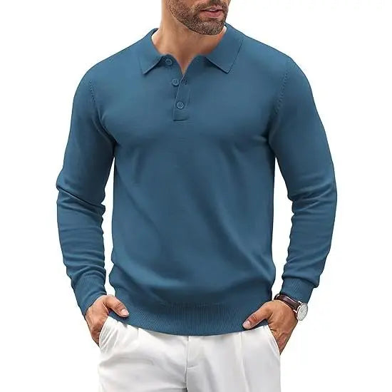 COOFANDY Men's Long Sleeve Knit Polo - Casual Button Down Golf Shirts for Men Formal Quarter