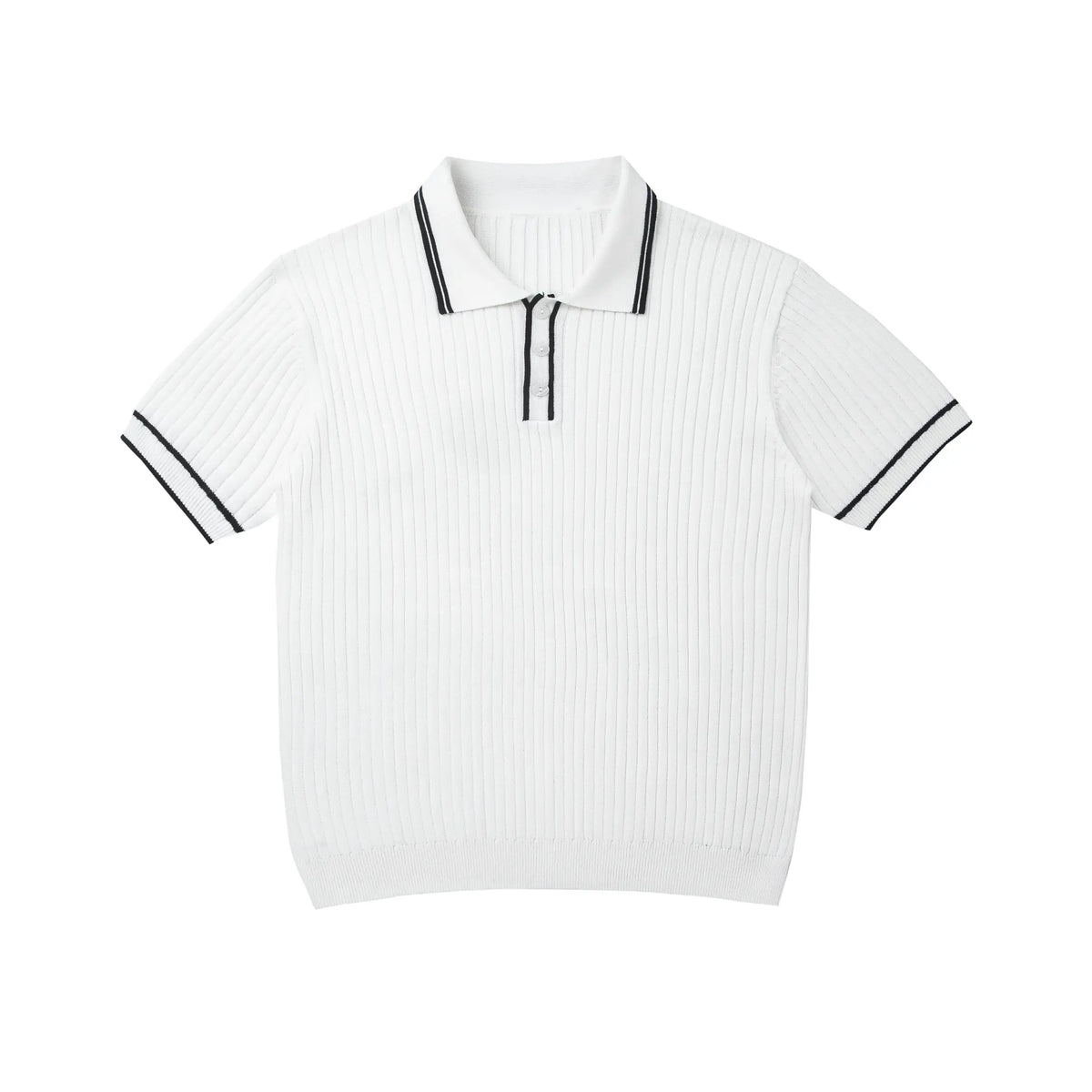 Men's Vintage Ribbed Knit Stripe Fitted Polo Shirt - Short-Sleeve, Slim Fit, Contrast Tipped Collar, Breathable Classic Casual T-Shirts for All Seasons, Old Money Aesthetic Golf Wear