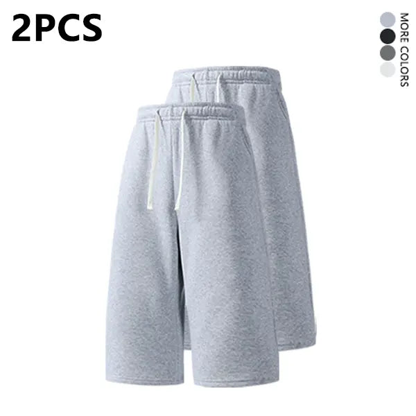 2-pack summer pants: street-style mid-thigh drawstring shorts with a hip-hop vibe—comfortable, loose fit for travel, versatile casual wear suitable for running, workouts, and everyday use.