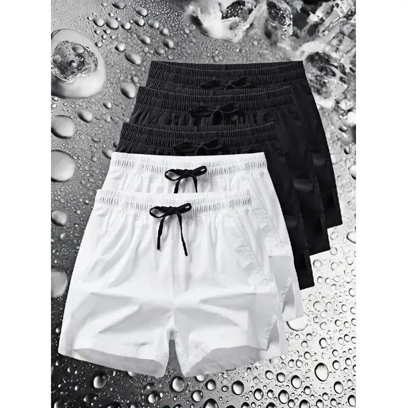 Men's Regular Fit Elastane-Polyester Blend Elastic Drawstring Waist Shorts with Zipper Pocket - Breathable Fabric, Easy to Style, Casual Look, All Seasons Activewear Bottoms for Daily Outdoor Use