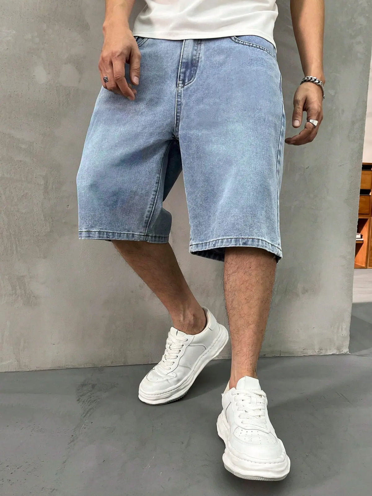 Men's Solid Color Plain Denim Fabric Shorts, Regular Fit Classic Casual Streetwear Comfy Fashion Basic Shorts for Daily Wear, Men's Bottoms Menswear for All Seasons
