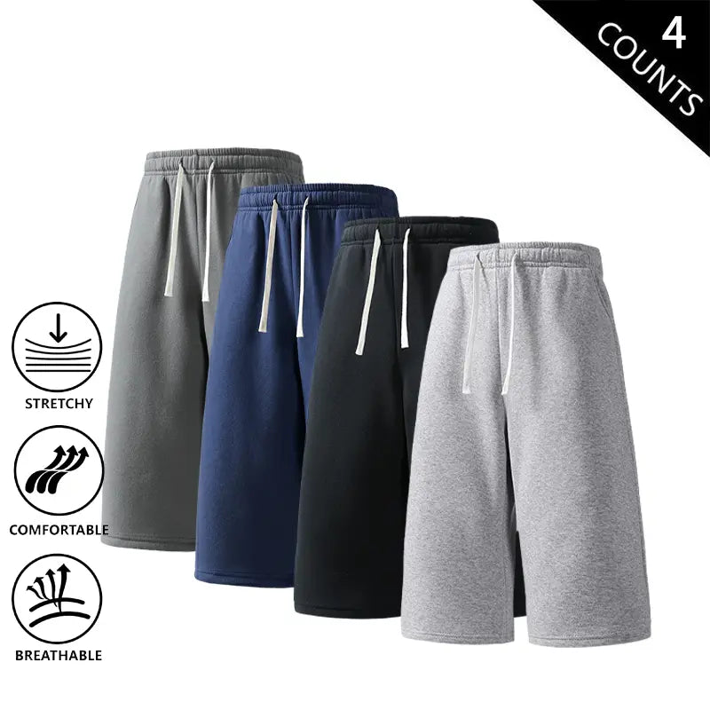 Men’s 4-Pack Stylish Casual Sweat Shorts - Menswear Activewear Sportswear Clothes, Stretchable Breathable Knee-Length Shorts with Elastic Waist,sohochic