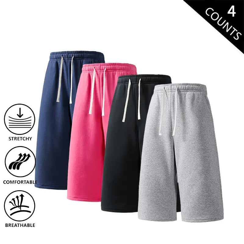 Men’s 4-Pack Stylish Casual Sweat Shorts - Menswear Activewear Sportswear Clothes, Stretchable Breathable Knee-Length Shorts with Elastic Waist,sohochic