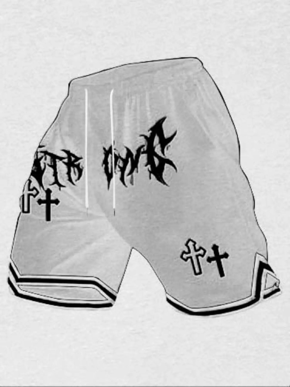 Men's Thash Inspired Fitted Fashion Shorts, Gothic Punk Letter & Cross Graphic, Elastic Waist, Casual Streetwear for Skateboarding & Daily Wear, Letter Print Shorts